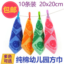 [Pack of 10, 20*20cm] Kindergarten Small Towels, Saliva Pads, Thickened Pure Cotton Square Towels, Cartoon Animal Towels