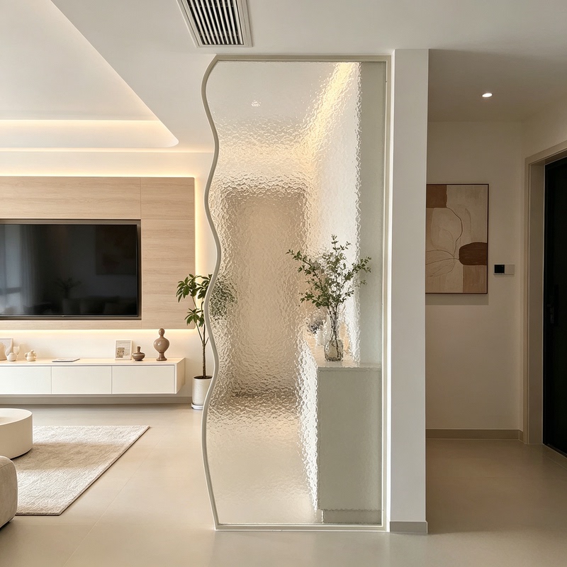 Light Luxury Living Room Glass Partition Screen, Entryway Partition, Bathroom Dry and Wet Separation Glass Screen
