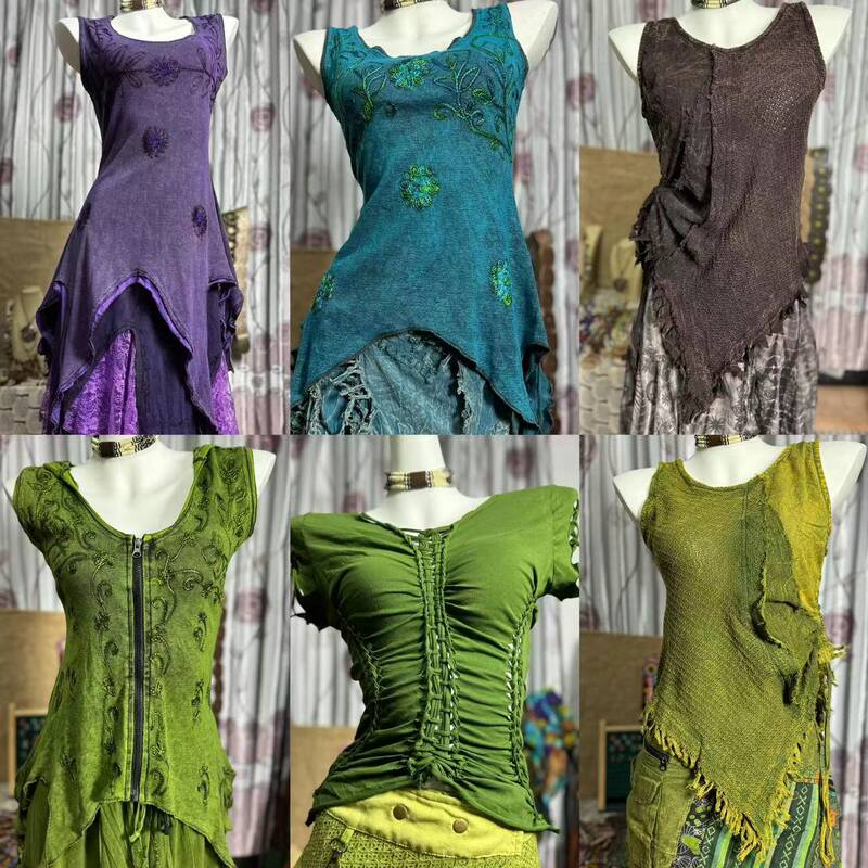 Nepalese Hippie Wasteland Style Hot Girl Subculture Crochet Top Gothic Style Black Personality Vest Versatile T-Shirt ins