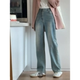 Штаны, джинсы, по фигуре, высокая талия, свободный прямой крой, коллекция 2021