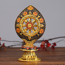 Tibetan Tantric Dharma Wheel Exquisite Copper Alloy Electroplated Gilt Hand-painted Buddha Hall Desktop Decoration Dharma Wheel Treasure