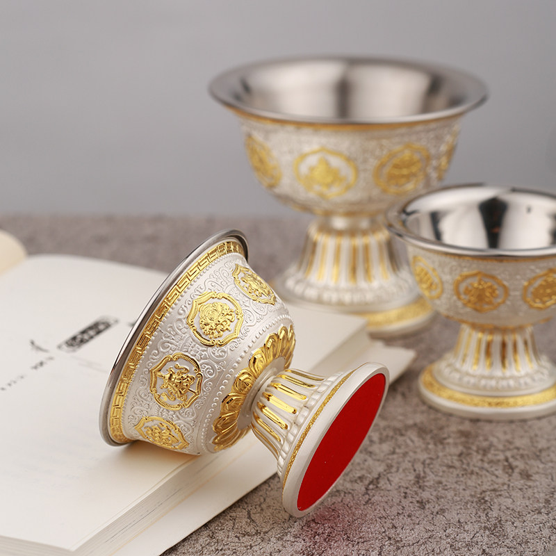 Eight auspicious water supply cup for the Buddha's cup Big Two-color gilded stainless steel liner Home Buddha Top 7 Water Supply Cup