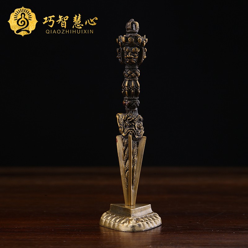 Tibetan-style five-strand Vajra peg Puba with base length 17cm Tantric practice method Vajra pestle Buddhist hall desktop ornaments