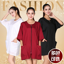 Summer short sleeve hairdressing large work clothes technician clothes zip-shirt with no hair salon hair salon special haircut workwear tailor-made LOGO