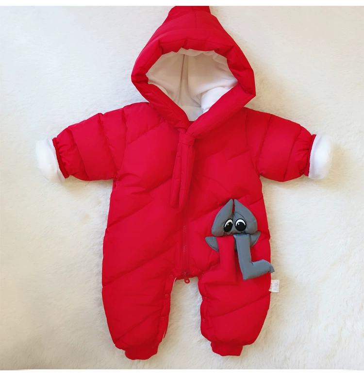 Quần áo trẻ em cộng với quần áo đi chơi nhung cho bé gái 0-12 tháng dày quần áo mùa đông nam xuống đệm bông để giữ ấm body chip cộc tay cho bé 0-12 tháng tuổi