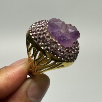 Natural amethyst ring inlaid with purple crystal gravel french european and american personalized high-end women's ring