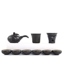 Black pottery tea set black retro clay kung fu tea set teapot cup set