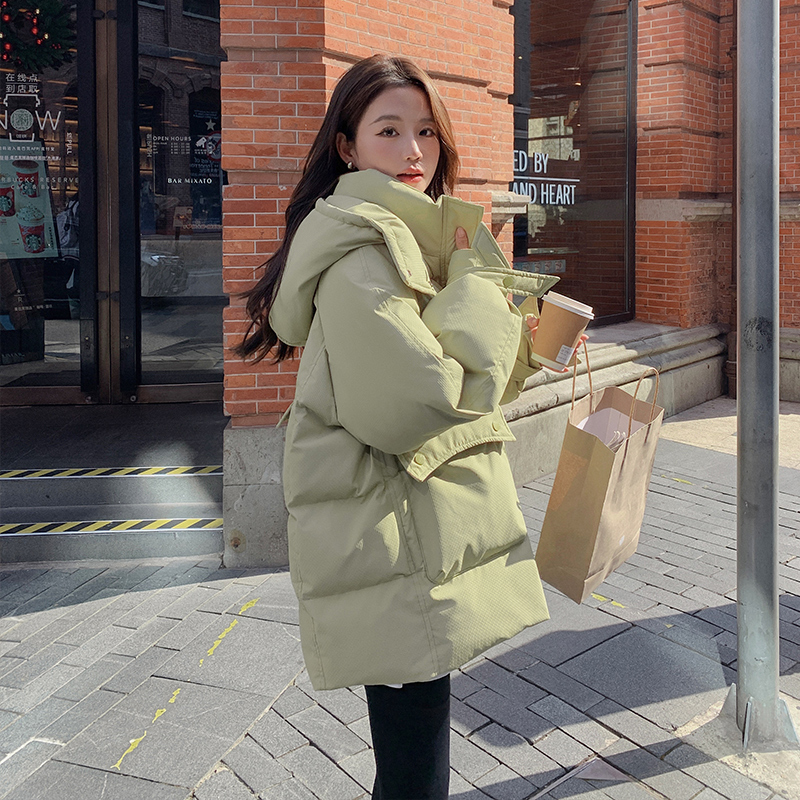 Green down cotton clothing female winter short paragraph 2023 new small sublian hat bread suit thickened warm tooling cotton padded jacket-Taobao