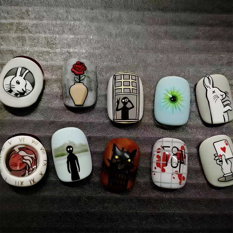 Rust Lake Fantasy Rabbit Wearable Nail Art Dark Gothic Game Style Niche Design Personalized New Short Style Beanie Nail Art Stickers