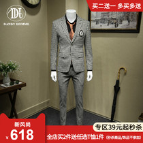 DANDY HOMME wedding suit mens suit groom British style personality badge decoration dress three-piece tide