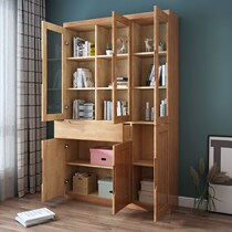Solid wood bookcase with glass door combination Nordic style log assembly with door rack student combination bookcase
