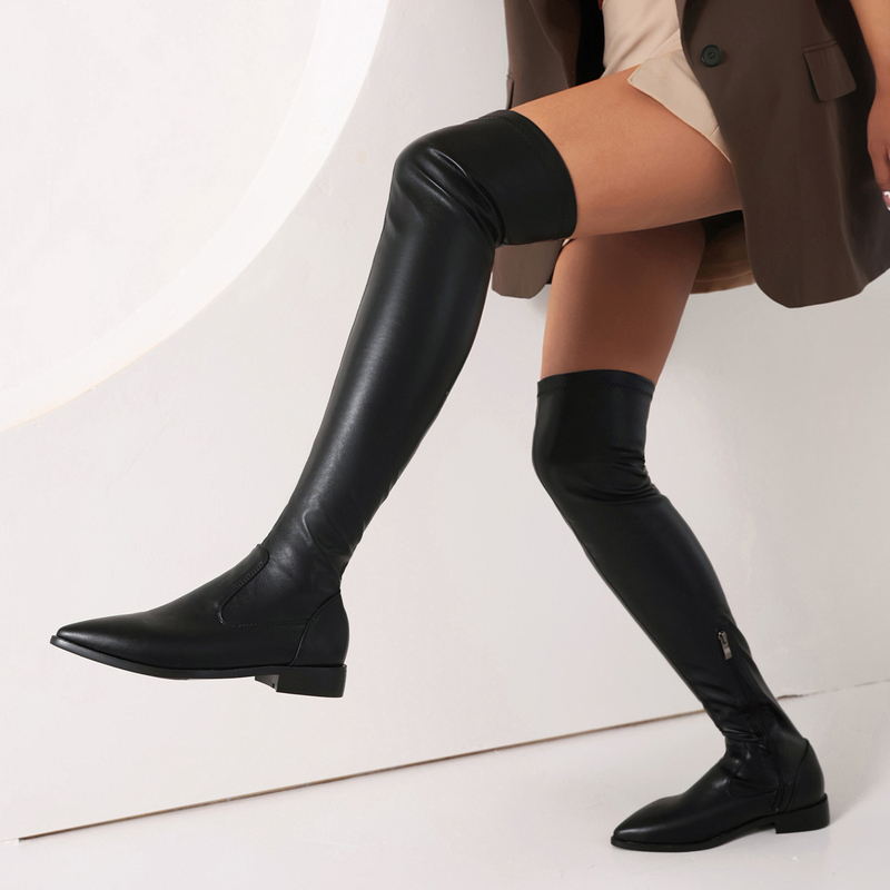 Jazz Dance Shoes Flat Heel Elastic Slimming Long Boots Pointed Toe Sexy Tight Over-The-Knee Boots for Jazz