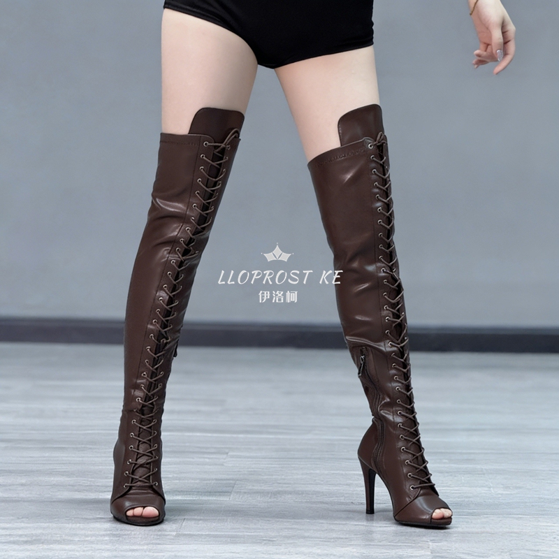 Jazz Dance High Heels Lace-Up Fish Mouth Boots Heels Dance-Specific Elastic Over-The-Knee Boots Sexy Dance Shoes Jazz Dance High Heels Lace-Up Fish Mouth Boots Heels Dance-Specific Elastic Over-The-Knee Boots Sexy Dance Shoes