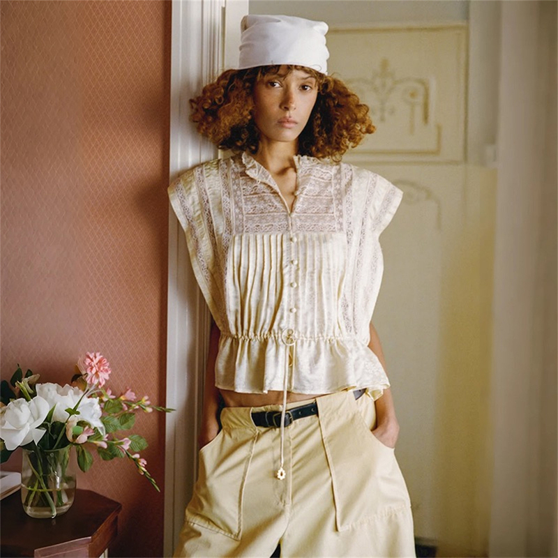 Flying Sleeves ~ [New York Se* Lace Shirt] Bag Act 26 Spring Lightweight Cotton Lace Patchwork Shirt
