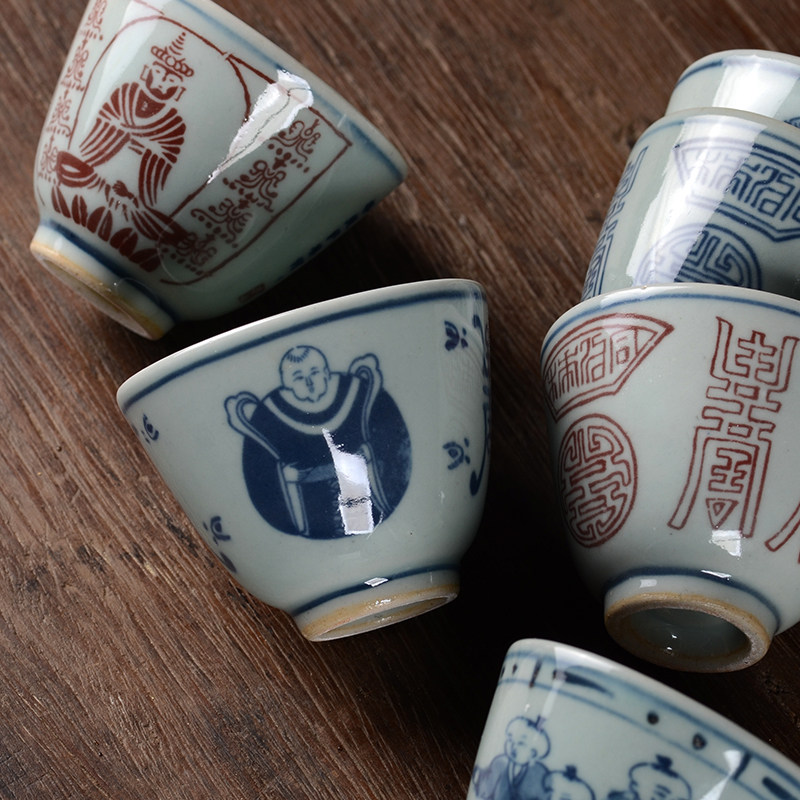 Jingdezhen Fugu blue and white porcelain Zen yi large kung fu teacup Ceramic antique master cup tea cup tasting cup