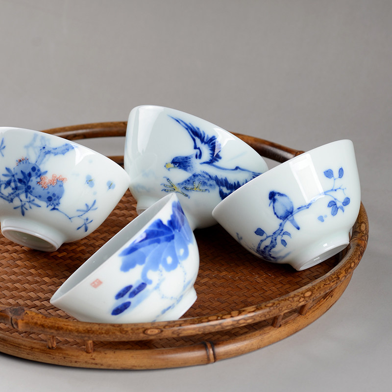 Jingdezhen Hand-painted Green Flower Porcelain Glaze Lower Color Ceramic Jade Clay Master Cup Koru Tea Tasting Cup Single Cup