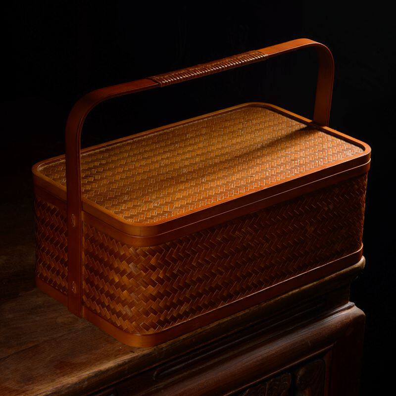 Japanese-style bamboo weaving, lacquer rubbing, bamboo basket, tea set, tea set, storage basket, tea packaging box