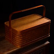 Japanese-style bamboo lacquer-colored bamboo basket tea set tea with storage basket tea packaging box