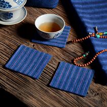 Handmade Blue old cloth square tea set tea cup tea tray simple fabric double coarse cloth coaster