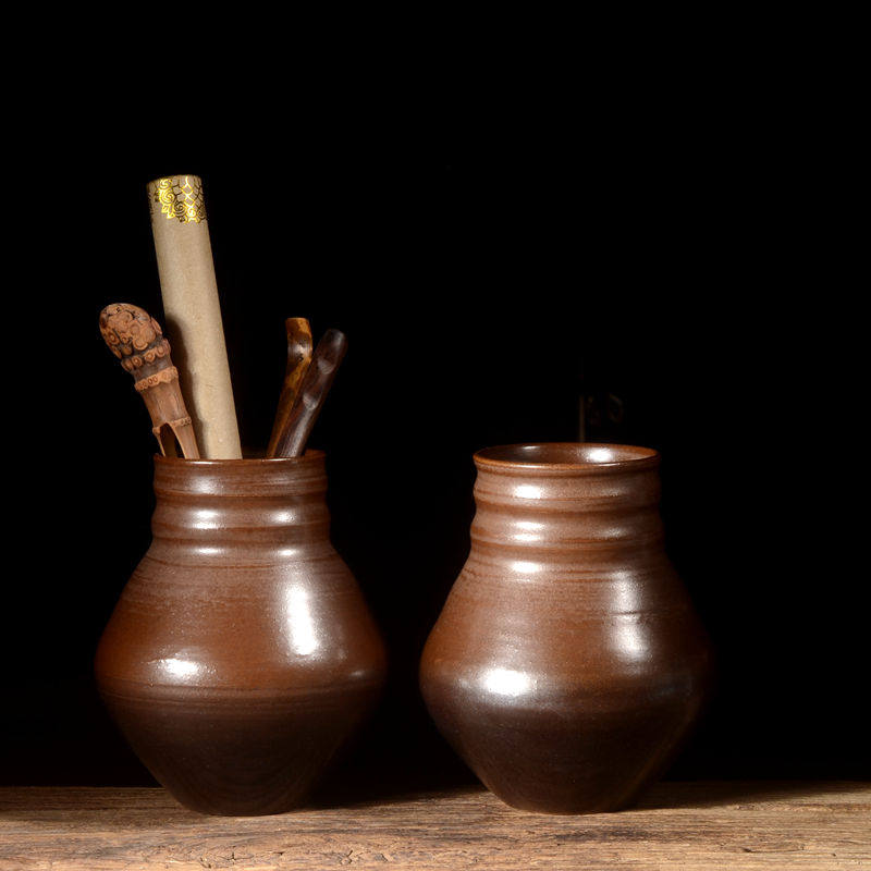 Jingdezhen Handmade Coarse Pottery ceramic Tea Road Accessories Six-man Tea Spoon Tea Clip Containing Silo