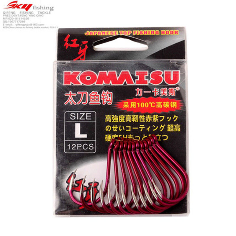 Japan imported fish hook red tooth too knife hook sea fishing hook with barb hook fishing hook black wrist herring special for fishing big fish