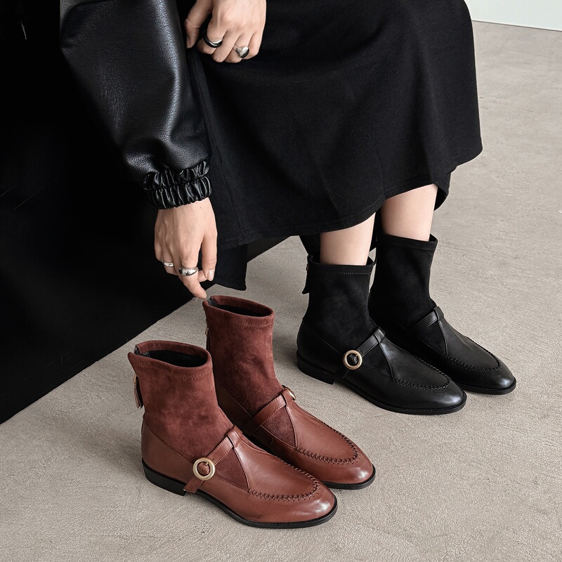 Super Slimming! Low-Heeled Short Boots for Women, Autumn and Winter Elastic Slim Boots, Soft Leather Patchwork British Style Riding Boots, Ankle Sock Boots Super Slimming! Low-Heeled Short Boots for Women, Autumn and Winter Elastic Slim Boots, Soft Leather Patchwork British Style Riding Boots, Ankle Sock Boots