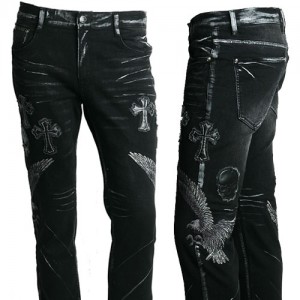 Korea Made bikegear Elastic Embroidery Jeans Hareindian Locomotive Wind Riding Pants