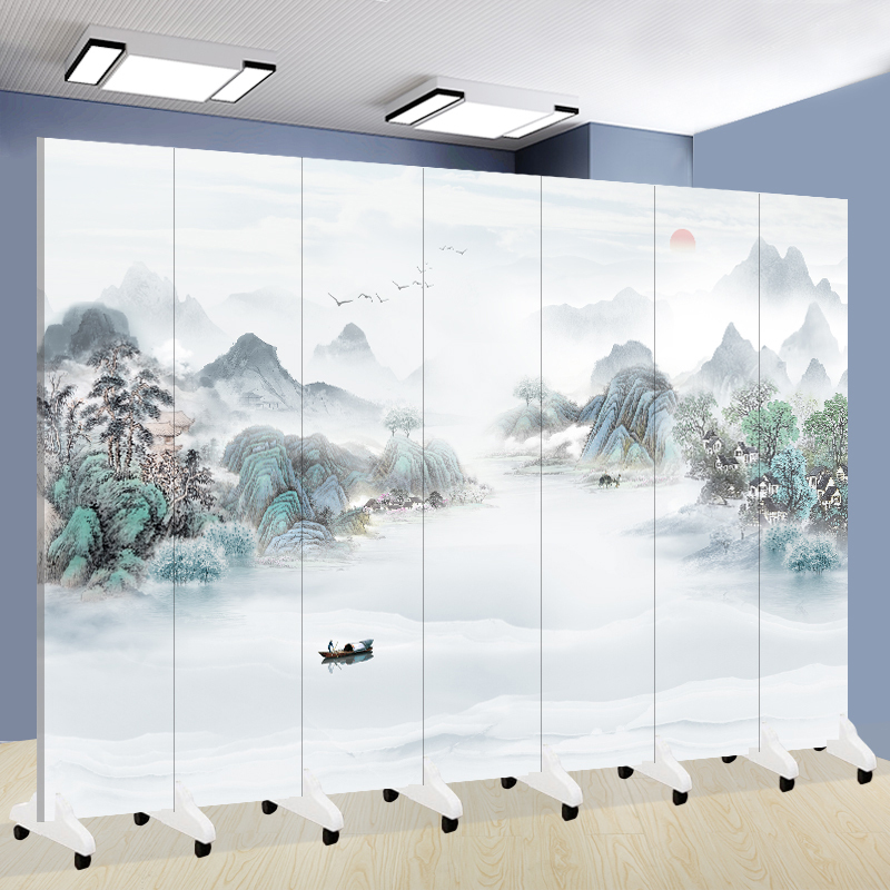 2026 New Style Screen Partition for Living Room and Office, New Chinese Style Entrance Door Background Wall, Mobile Folding Double-Sided