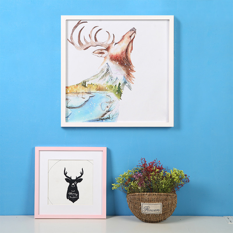 Square solid wood wall hanging photo frame 7 inch 10 16 cross stitch frame 45 50 60cm Calligraphy calligraphy and painting rice paper frame