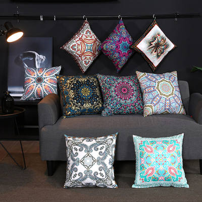 Ethnic homestay, retro Bohemian cotton and linen pillowcase sofa, short plush peach skin velvet car headboard waist cushion