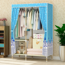 Simple wardrobe Single small cloth cabinet Solid wood oxford cloth assembly storage clothes cabinet Layered partition thickened