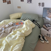 ins mix and match pure color water washing cotton bed four-piece sheet student dormitory three-piece set of polished quilt cover bed