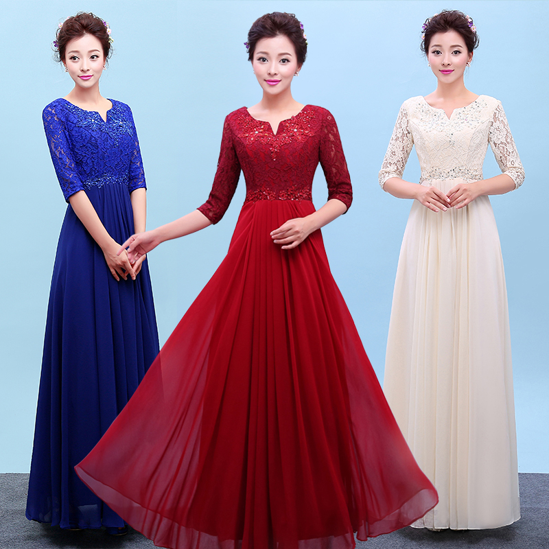 Autumn and Winter Mid-Sleeve Elegant Chiffon Modern Choir Dress Choir Performance Costume Women's Long Dress Solo Performance