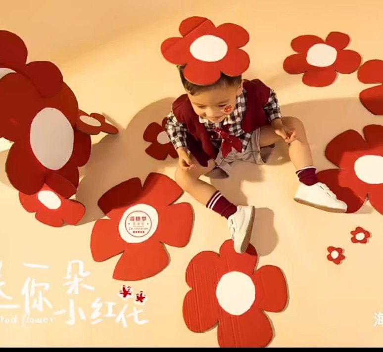 Creative Children Photography Props Baby Photo New Year Themed Small Red Flowers Felt Flowers Shop Window Decoration Hem