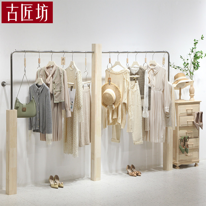 Clothing store display rack floor hanging clothes pole display props women's clothing store shelves stainless steel clothing rack clothes shelves