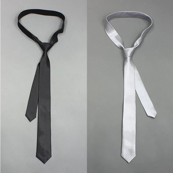 Tie 5cm Korean Style Narrow Black Silver Unisex Student Performance Group Trendy Casual Ktv Tie Zipper No Need to Tie by Hand
