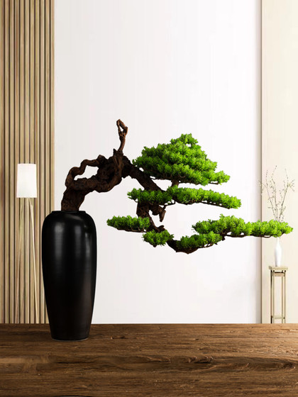 Artificial Plant Bonsai Gourd Vase Welcoming Pine Fake Tree New Chinese Style Living Room Decoration Entrance Hallway Floor Decoration