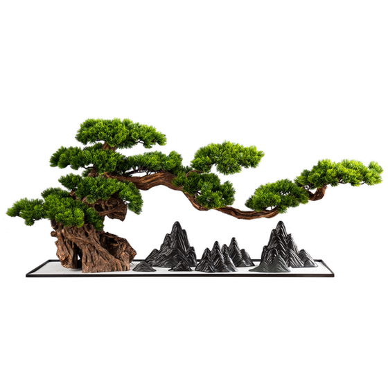 New Chinese-Style Artificial Welcoming Pine Bonsai, Hotel Clubhouse Entrance Decoration, Home Soft Furnishings, Arborvitae Zen-Style Ornament