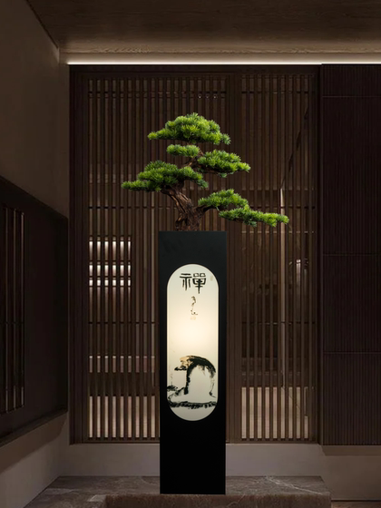 Simulated Large Green Plant Bonsai, Welcoming Pine Tree Ornament for Entrance, Living Room, Hotel, Office, Floor-Standing Decorative Artificial Tree