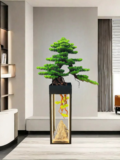 Simulated Welcoming Pine Tree Floor-Standing Ornament, Large Green Plant Bonsai, Hotel Living Room Villa Decoration, Housewarming Gift