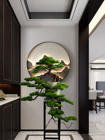 Living Room Solid Wood Artificial Welcoming Pine, Living Room Green Plant Black Pine Bonsai, Chinese Restaurant Five-Needle Pine Plant, Arborvitae Ornament