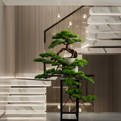 Living Room Solid Wood Artificial Welcoming Pine, Living Room Green Plant Black Pine Bonsai, Chinese Restaurant Five-Needle Pine Plant, Arborvitae Ornament