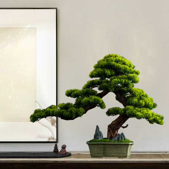 Chinoiserie Simulated Welcoming Pine Green Plant Landscaping Ornaments Living Room Bonsai Office Indoor Potted Plants Entrance Table Decoration