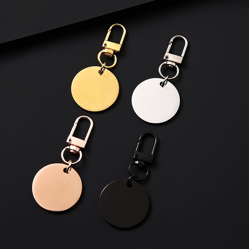 Keychain Cross-Border Stainless Steel Blank Model Laser Color Printing Material Engraving Door Buckle Round Metal Keychain