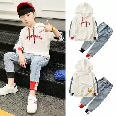 Korean children's suit boy hooded suit Korean version of boy sunshine handsome sweater jeans