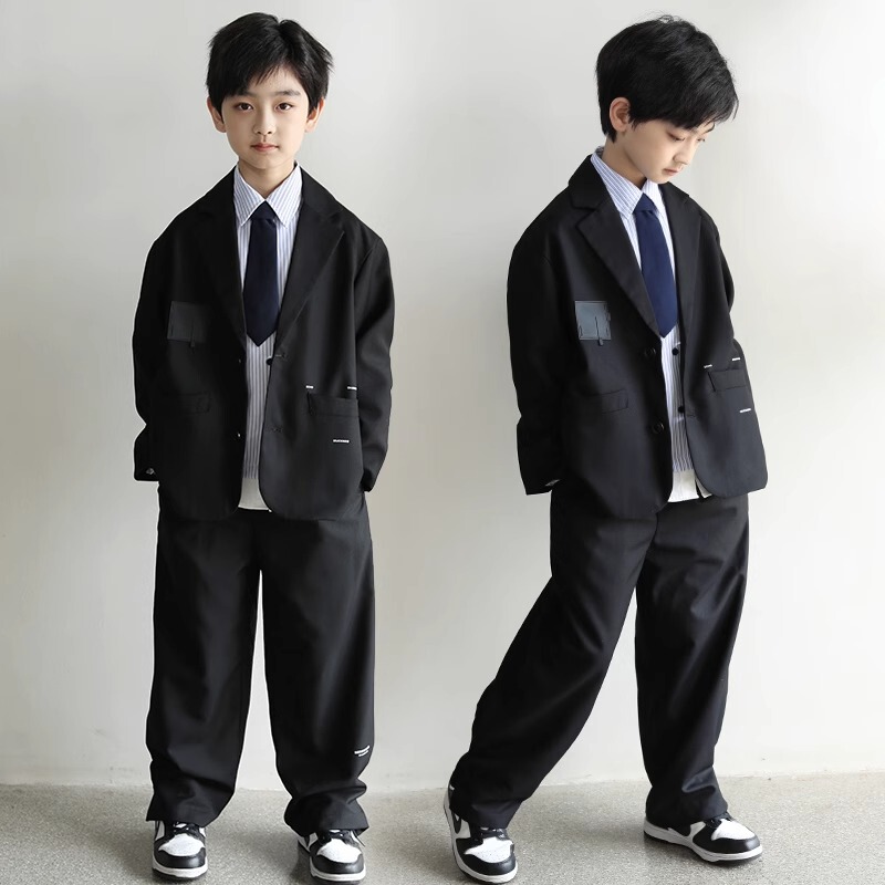 Korean Children's Suit Set, Stylish British-Style Formal Wear for Boys, Autumn and Winter Small Suit, Medium and Large Children's Host Clothing