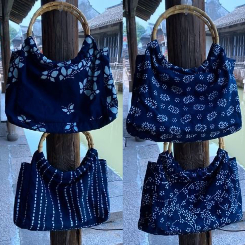 Wuzhen Blue Printed Cloth Bag, Single Shoulder Handbag with Bamboo Ring, Vintage Niche Original Ethnic Style Socialite Women's Cloth Bag Wuzhen Blue Printed Cloth Bag, Single Shoulder Handbag with Bamboo Ring, Vintage Niche Original Ethnic Style Socialite Women's Cloth Bag
