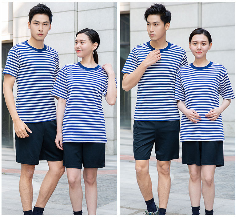 Outdoor Summer Breathable Speed Dry Fitness T-shirt School Sports Short Sleeves T-shirt Blue White Provisions Round Collar Suit Sea Soul Shirt