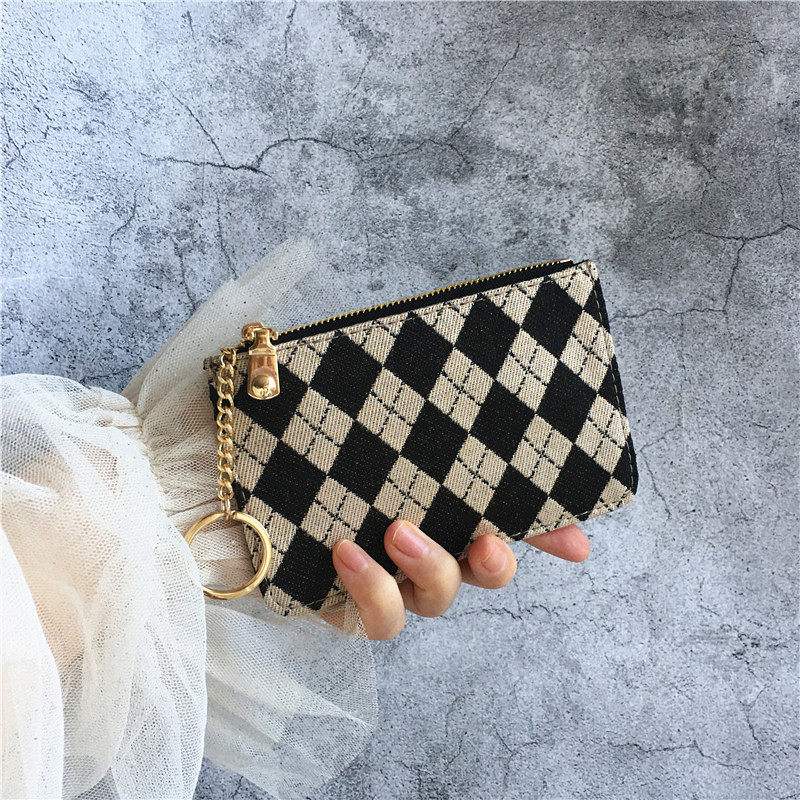 Hong Kong style retro diamond small wallet women's short ultra-thin multi-card card holder zipper coin bag new key bag