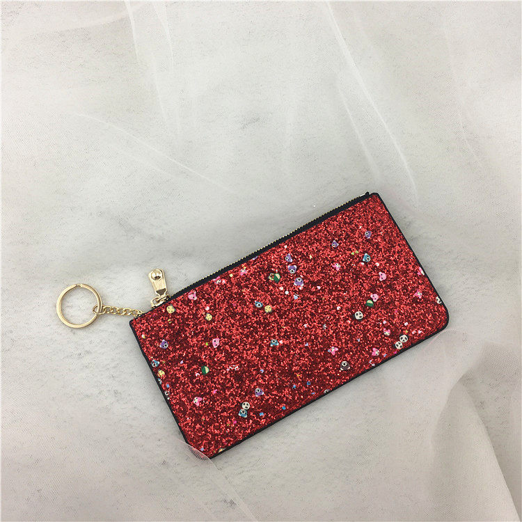 2022 new retro sequin mobile phone bag ultra-thin small coin purse women's long card holder simple zipper key case